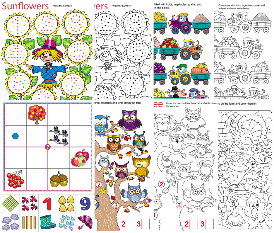 Fall-Themed Math Worksheets for Preschoolers